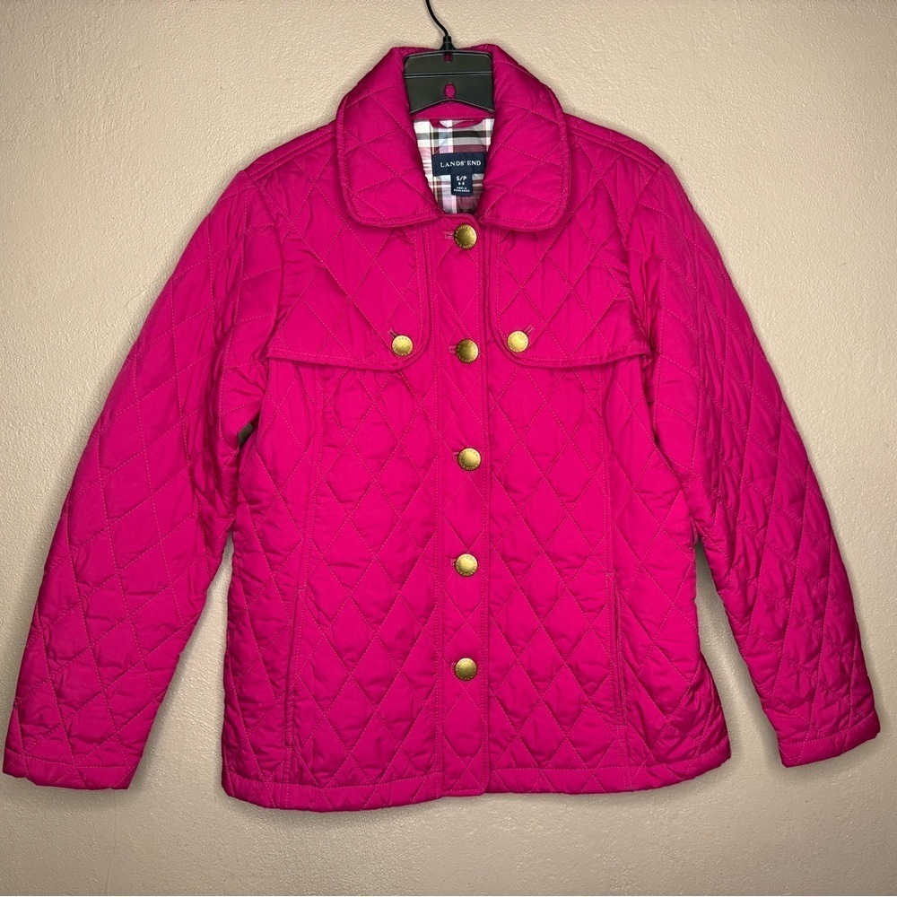 Lands’ End Magenta Pink Quilted Button Up Barn Chore Jacket Women's Size S/P - Picture 2 of 15